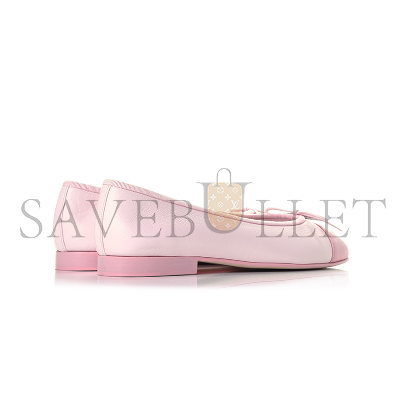 CHANEL LAMBSKIN CC CAP TOE BALLERINA FLATS LIGHT PINK 763271